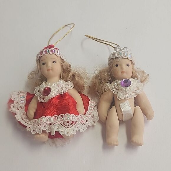 Vintage Porcelain Doll Ornaments Birthstone Red Purple - Picture 1 of 4